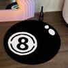 1pc Faux Cashmere Black Eight Billiards Print, Round Plush Carpet for Living Room, Lounge Floor Mat Bedroom Bedside Carpet Black Creative Floor Mat