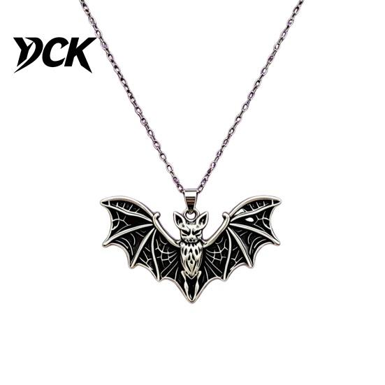 Detailed Bat Wing Jewelry Gothic Halloween Accessory, Vintage Punk Necklace, Viking Retro Style Dark Dangle Drop Earrings for Cosplay Party