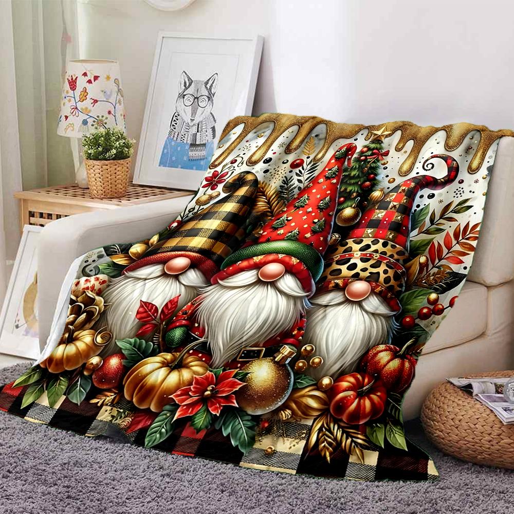 1Pc Holiday Gnomes Celebration Blanket Soft Throw Blanket For Home Bedroom Bed Sofa Travel Office Solid Christmas Blanket