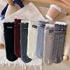 Female Spring and Autumn Sweet College Wind Cloth Label Vertical Wooden Ear Side In The Tube Pile Pile Socks