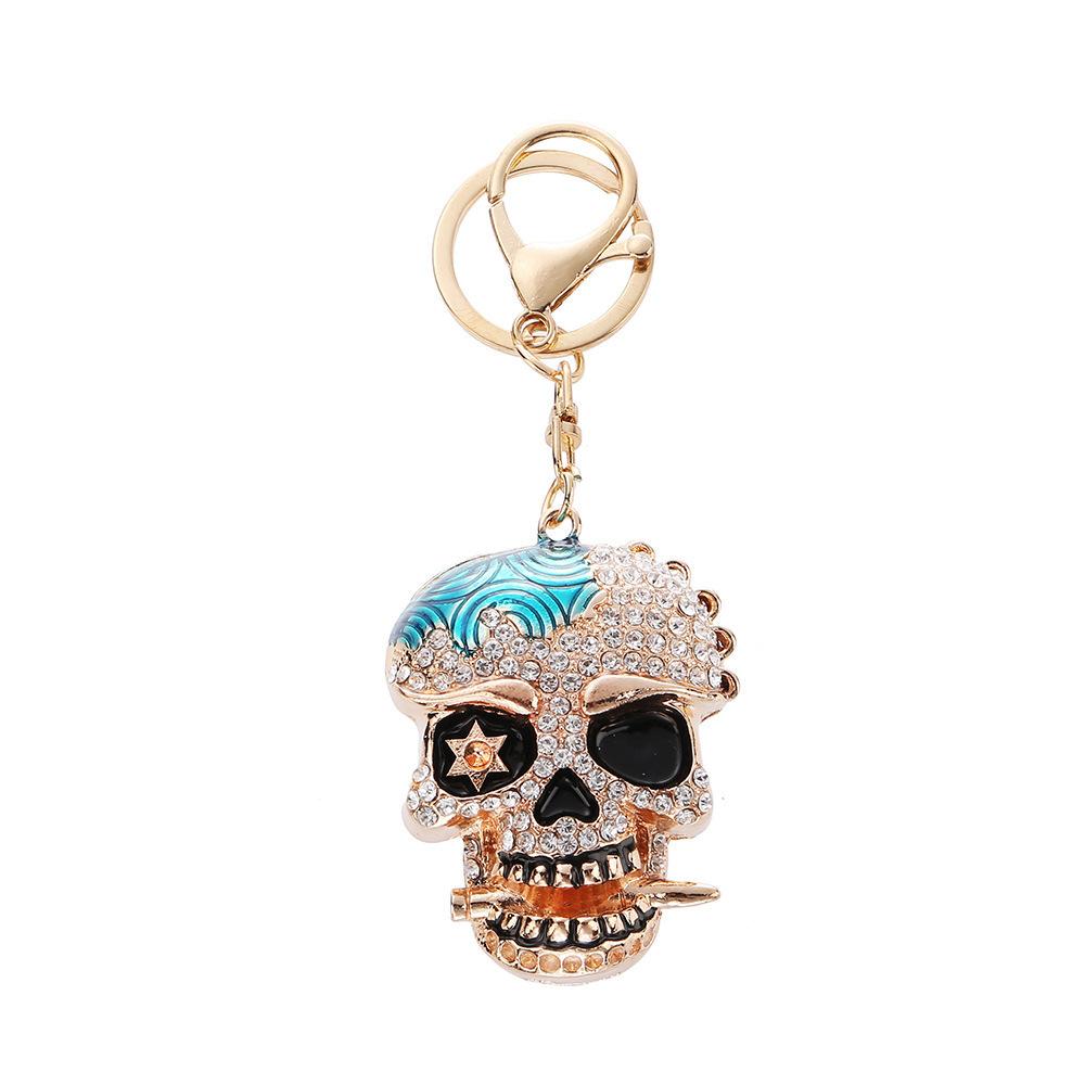 Halloween skull keychain, sparkling diamond studded, skull head, ghost head, bag pendant
