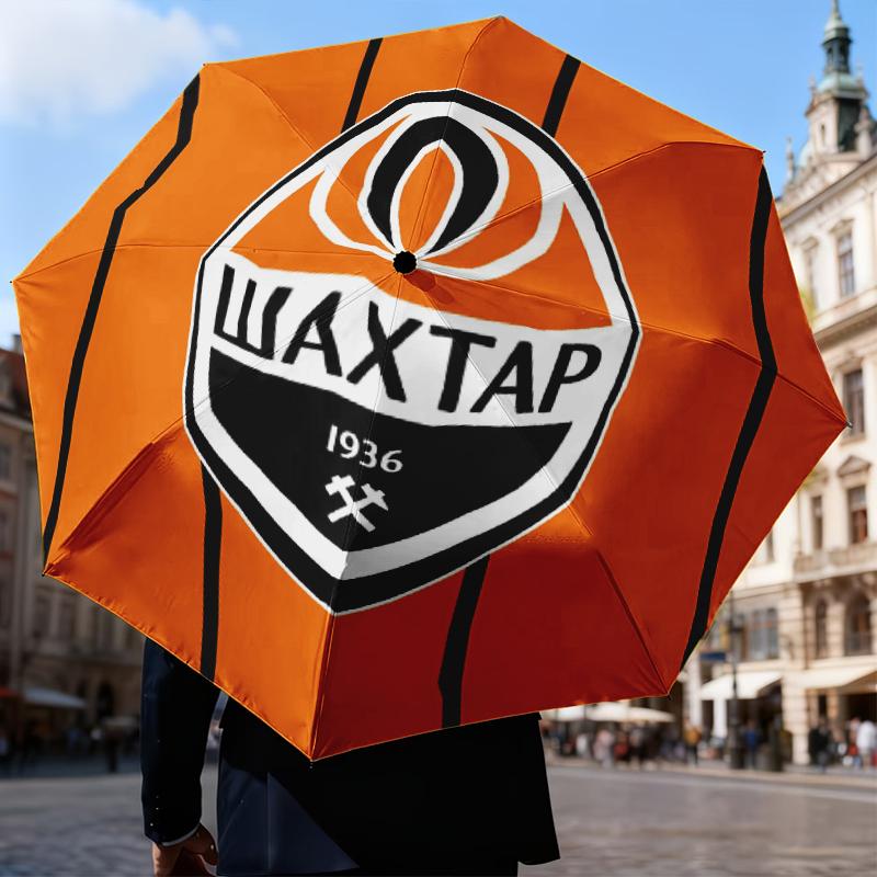 Зонт-складной с дизайном герба Шахтер Донецк, автоматический зонт 8 спиц для путешествий, кемпинга. Подарок на Хэллоуин, Рождество