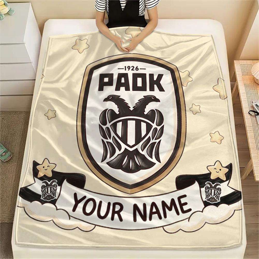 Custom Name PAOK Flannel Blanket, High quality Comfortable for All Seasons, Home Decor, Warmth and Comfort
