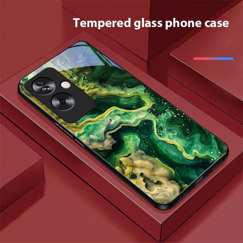 Зеленый мрамор для Oppo A79 5G 58 78 74 60 4G Reno 11F Realme GT 6 11 Note 50 10 C55 X2 Закаленное стекло Черный чехол для телефона