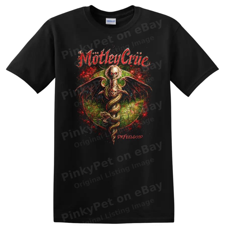 Heavy Metal T Shirt Retro Rock Snake Skull Design Graphic Tee w/ Wings