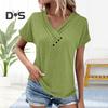 Женская футболка с V-образным вырезом, коротким рукавом, свободный крой, пуговицы, декор, однотонный пуловер, топы, повседневная одежда