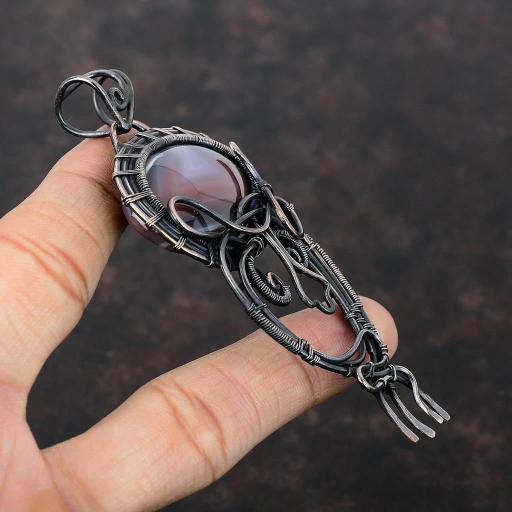 Мексиканская лагуна, кружевной агатовый кулон, медная проволока, кулон с драгоценным камнем, медные украшения, кулон ручной работы, ювелирный кулон, завернутый в проволоку, для подарка