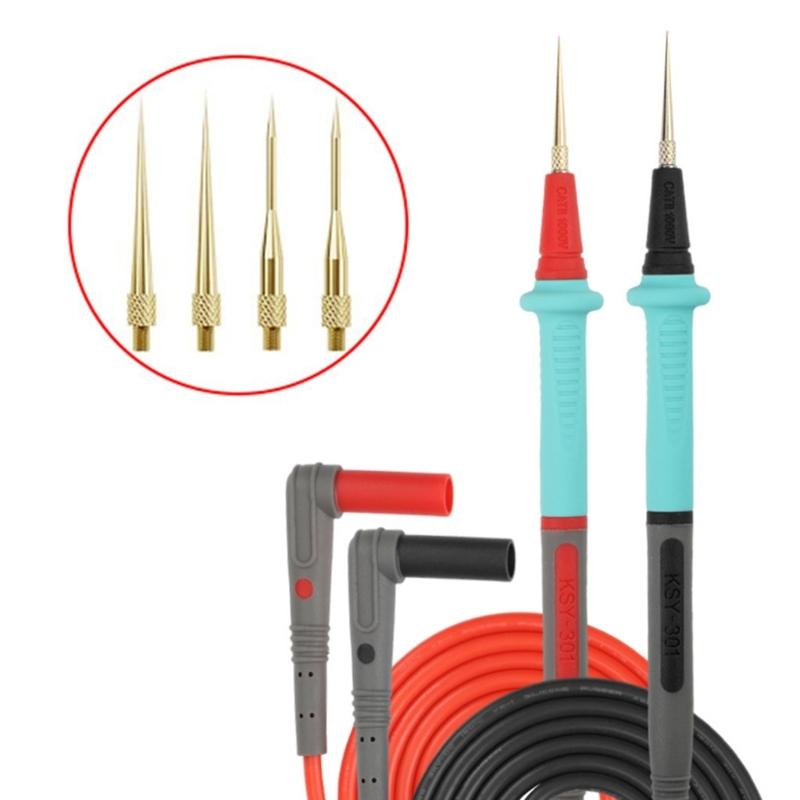 AntiSlip Multimeter Test Leads Probes With Soft Grip And 4 Interchangeable Steel Needle Tip For Versatilitys Use