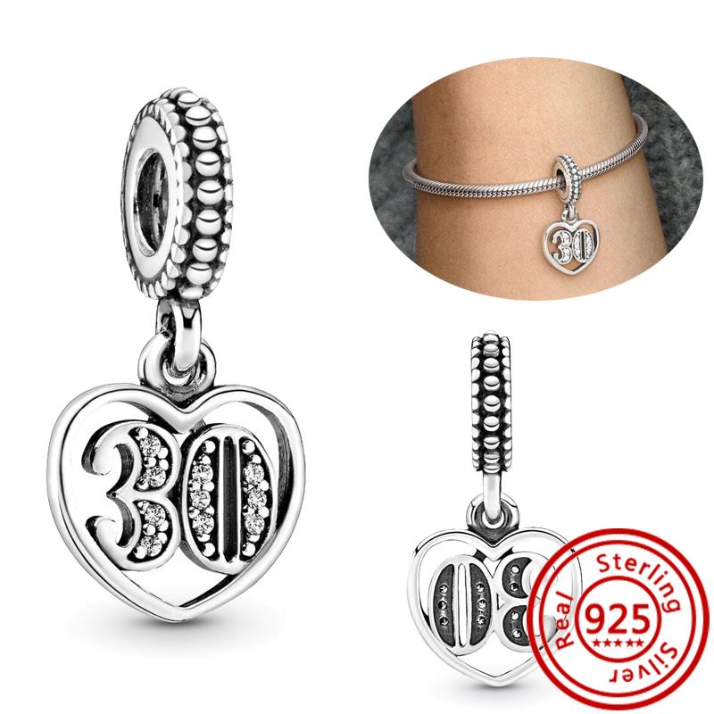 925 Copper 16th 18th 20th 25th 30th 40th 50th Celebration Lucky Numbers Beads Fit Pantaro Charm Bracelet DIY Zircon Anniversary