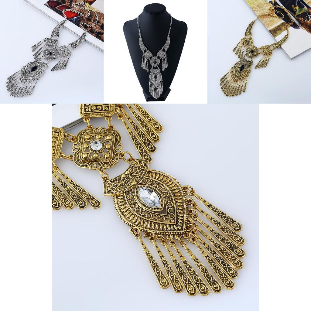 Ethnic Style Simulation Gemstone Decoration Women Necklace With Tassel Design For Artistic Fashion Lovers