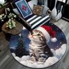 Christmas cat pattern round rug,Carpet Rug for Living Room Bedroom Playroom ,Non-slip Floor Mat,Holiday Gifts and Birthday Gifts.