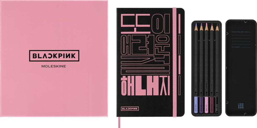 Moleskine x BLACKPINK Скетчбук Акварельные Карандаши Большой Размер x Розовый SKBNDL8279S8 + Набор из 5 Штук, (13см 21см), Твердый переплет,