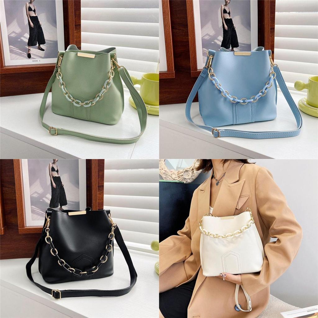 Chic Khaki Green Blue Black Yellow Brown Pu Material Women's Bucket Bag For Spring