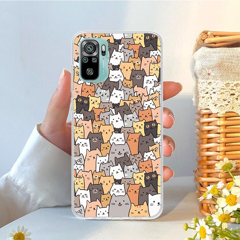Мультяшные милые кошки Фон Мягкий чехол для телефона Для Xiaomi Redmi Note 14 13 12 12S 11 11S 11E Pro Plus 10 10S 11T 9S Note14 Fundas