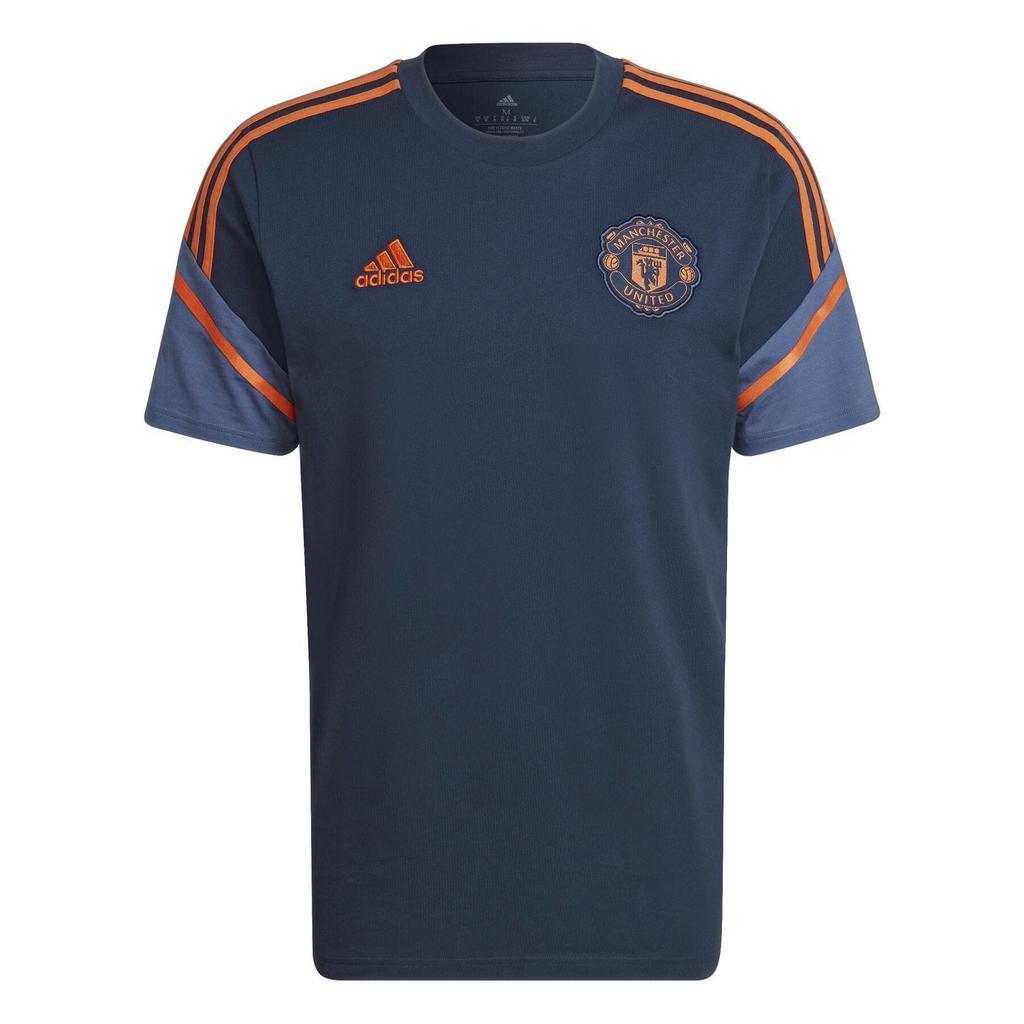 Adidas Manchester United 22/23 Striped Pullover Comfortable Short Sleeve Football Shirt Men Tops Navy-Blue HH9337