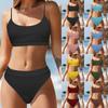 Women's Solid Color Split High Waist Sexy Bikini With Chest Pad Without Steel Bra Swimsuit