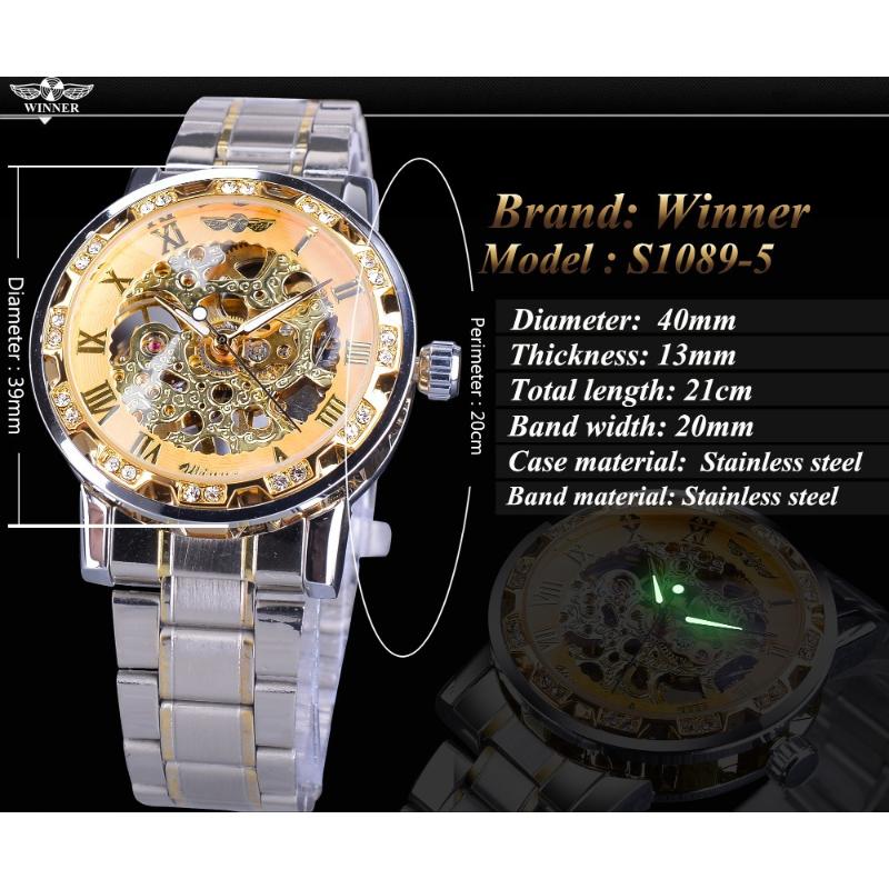 Часы Winner Watch Мужская мода и отдых Классические популярные механические часы с полыми стразами.