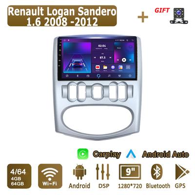 Android Carplay автомобильное радио для Renault Logan Sandero 1.6 2008 -2012 мультимедийный проигрыватель головное устройство стерео GPS навигация BT WIFI 4+64 ГБ