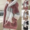 Warm Bodies Autumn Winter Women Long-Sleeved Color Block Zipper Fluff Hooded Warm Coat Jacket