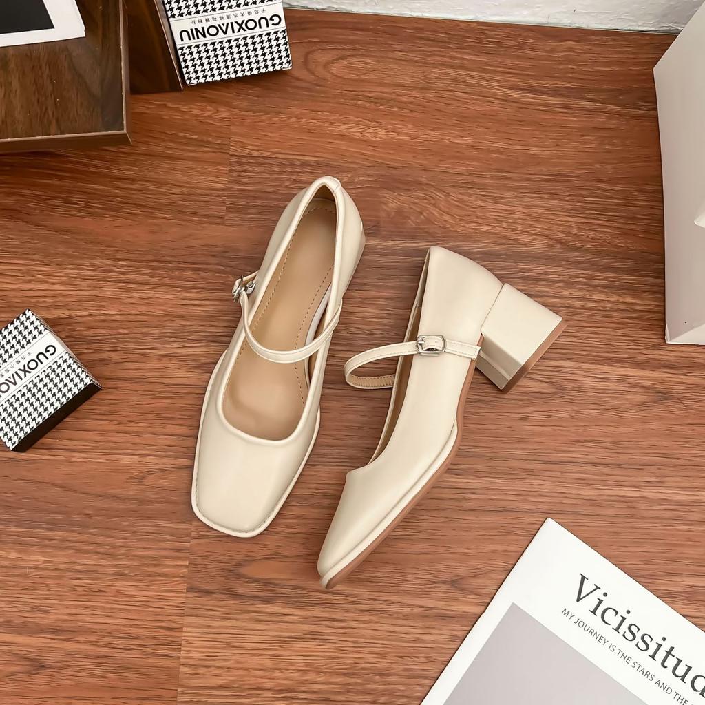 Grape Mother Spring New Mary Jane Shoes Women Wear High-end Thick Heels Single Shoes One-word Belt Uniform High Heels