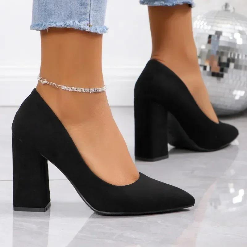 Pointed Toe Slip-on Pumps Spring/Autumn Solid 2024 Hot Sale Women's Shoes High Heel Square Heel Shallow Pumps Salto Alto