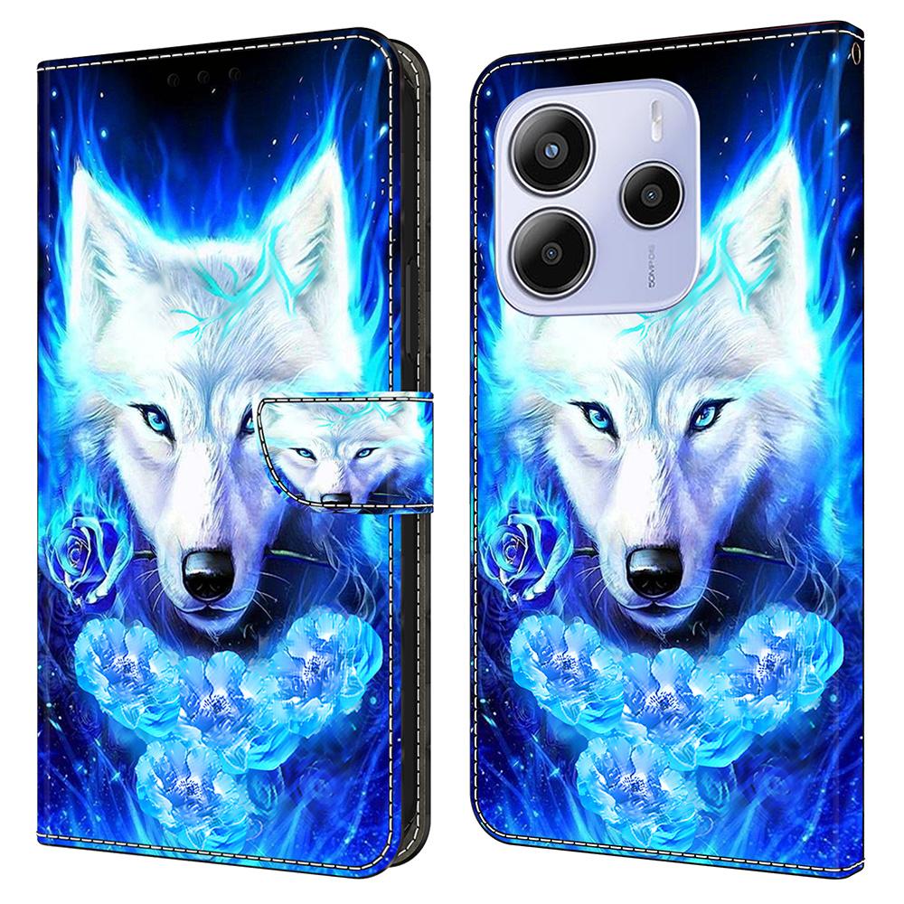 Для Xiaomi Redmi Note 14 4G (164,84мм) Кожаный чехол с принтом, кошелек-подставка, откидная крышка для телефона