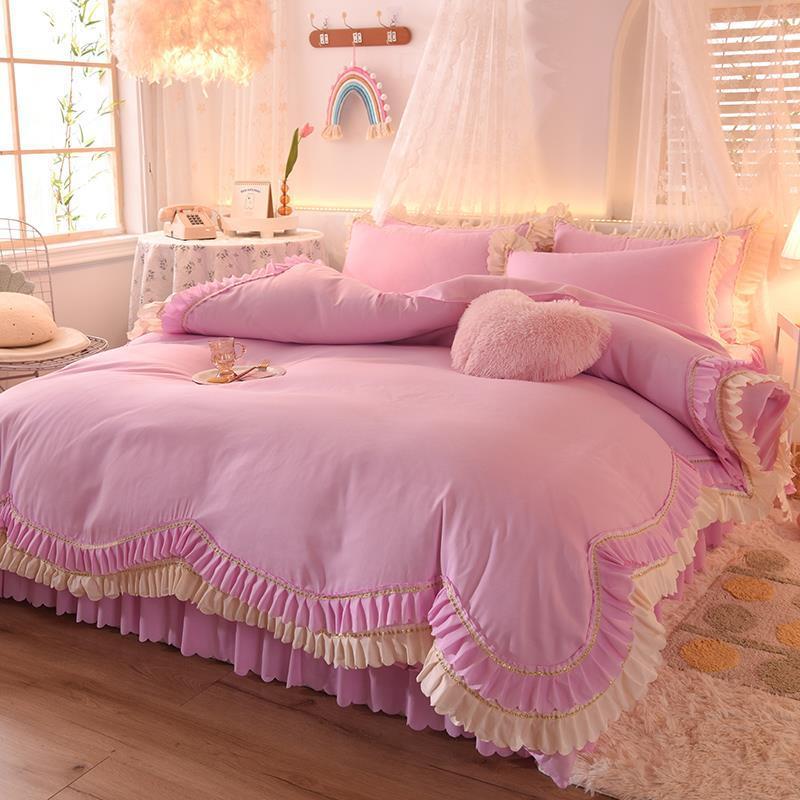 Кружевной постельный подзор из четырех частей, европейская атмосфера, простое одеяло, покрывало, простыня, постельное белье