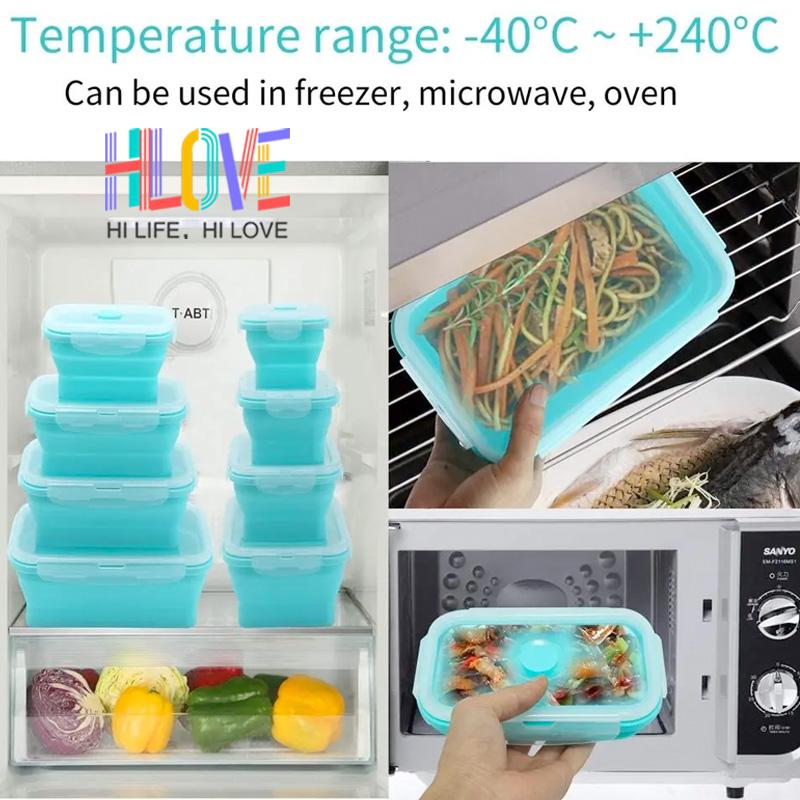 4 шт. складной силиконовый ланч-бокс портативный подогреваемый в микроволновке ланч-бокс квадратный силиконовый контейнер для хранения еды пикник