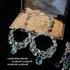 Vintage-Inspired Fog Blue Zircon Hoop Earrings With Floral Wreath Design 18K Gold Plated Geometric Statement Jewelry Women