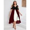 Spring and Summer Plus Size Women's V-neck Splicing Fake Two-piece Irregular Mid-sleeve Dress