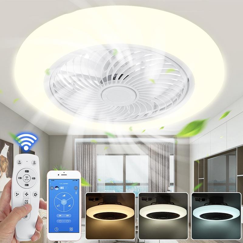 21 дюйм современный интеллектуальный потолочный вентилятор, лампа 80 Вт, декоративная лампа для спальни, бесшумный вентилятор, управление лампой по телефону с пультом дистанционного управления