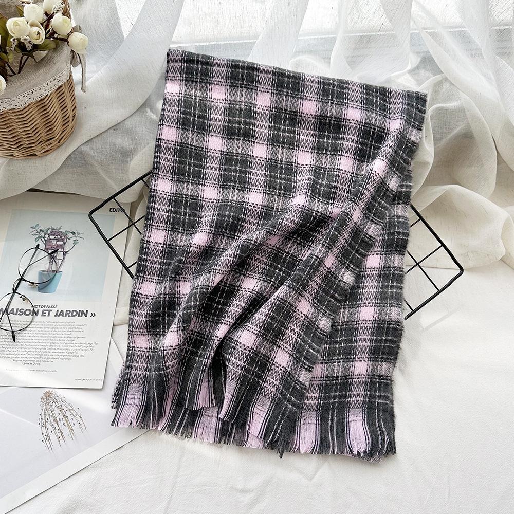 High End Imitation Cashmere Plaid Scarf Versatile and Warm In Winter  Women's Neck Scarf  Fringed Shawl