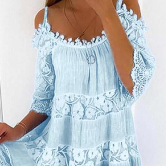 Леди повседневное летнее кружевное короткое платье с короткими рукавами и круглым вырезом