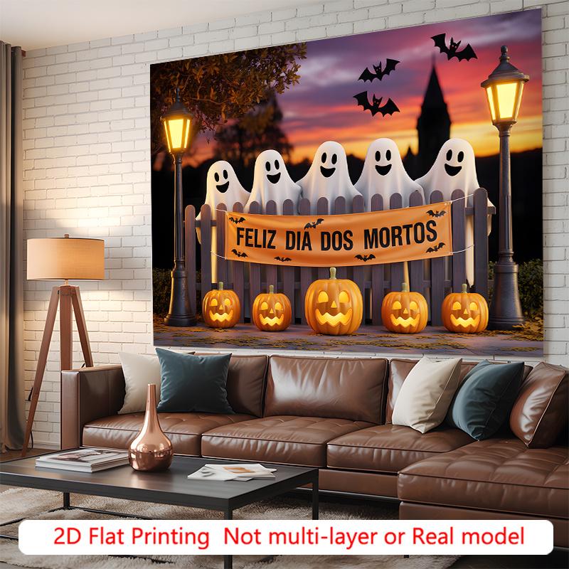 Party Backdrop Halloween Flat Ghosts Pumpkins Banners Spooky Pumpkin Event Photo Background Party Decor