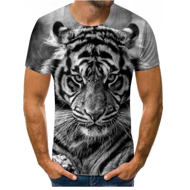 Summer Men's T-shirt 3D Print Tees Tiger Lion Loose Round Neck Short Sleeve Tops Men Clothing