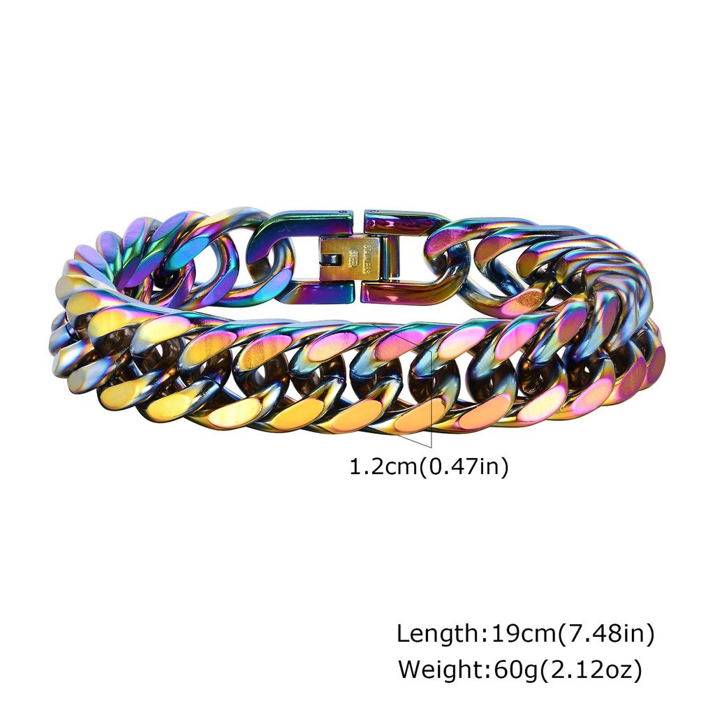 8mm/10mm/12mm Cuban Link Stainless Steel Man Bracelet Rainbow Colored Square Link Wristband Jewelry Gift for Dad Valentine's day