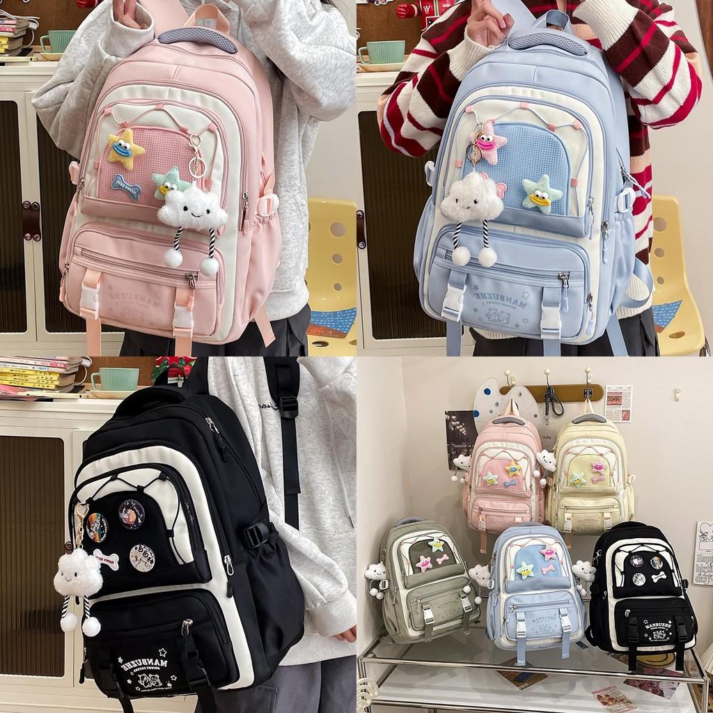 Bag Shoulder Large Capacity Solid Color Backpack Unisex School Student Travel