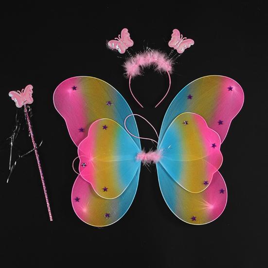 Children Skirt Set Headband Wand Simulation Butterfly Wings Elastic Waist Mesh A-line Skirt Princess Style Kids Party Dress Up Fairy Costume Set