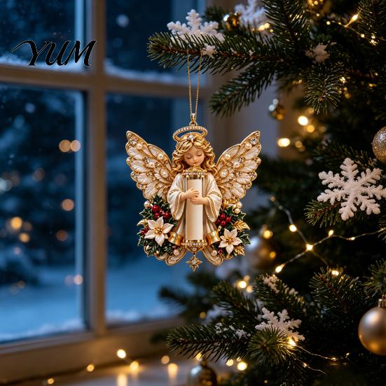 Holographic Christmas Cash Ornament Angel Holder Hanging Ornament, Acrylic Money Pendant for Sparkling Tree Decoration Holiday Decoration, Festive