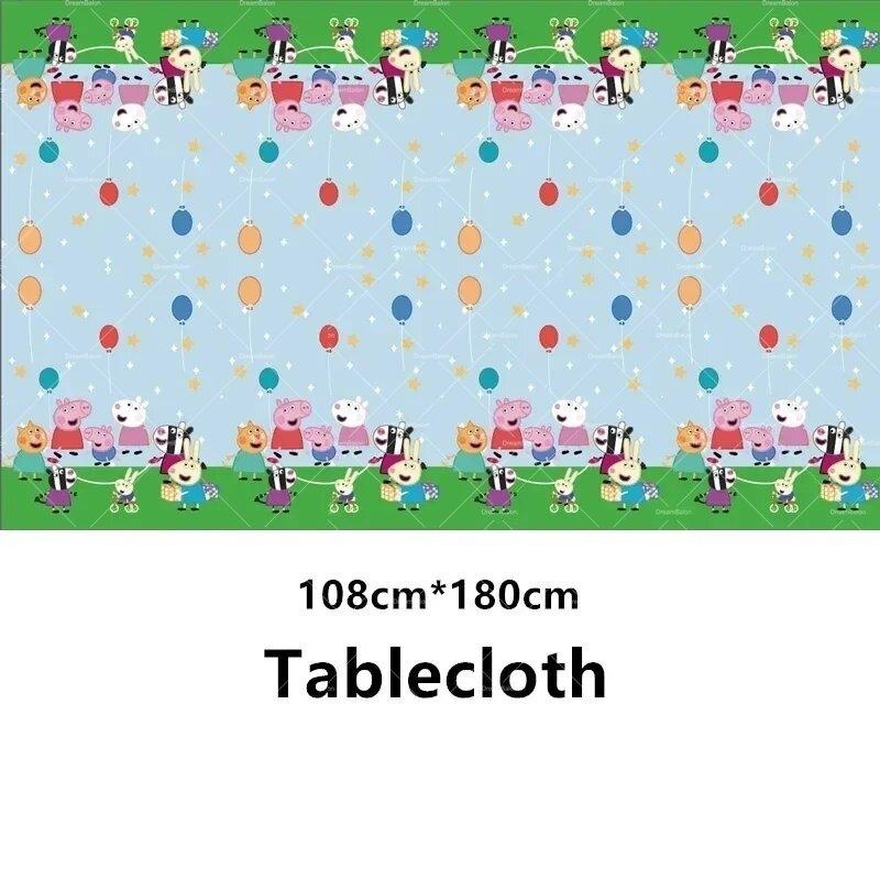 Peppa Pig Balloon Family Pink George Happy Birthday Banner Party Decoration Cake Topper Disposable Tableware Stickers Background