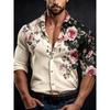 Мужская рубашка с длинным рукавом и контрастным принтом роз, с воротником slim fit, для отпуска, вечеринок и уличной моды