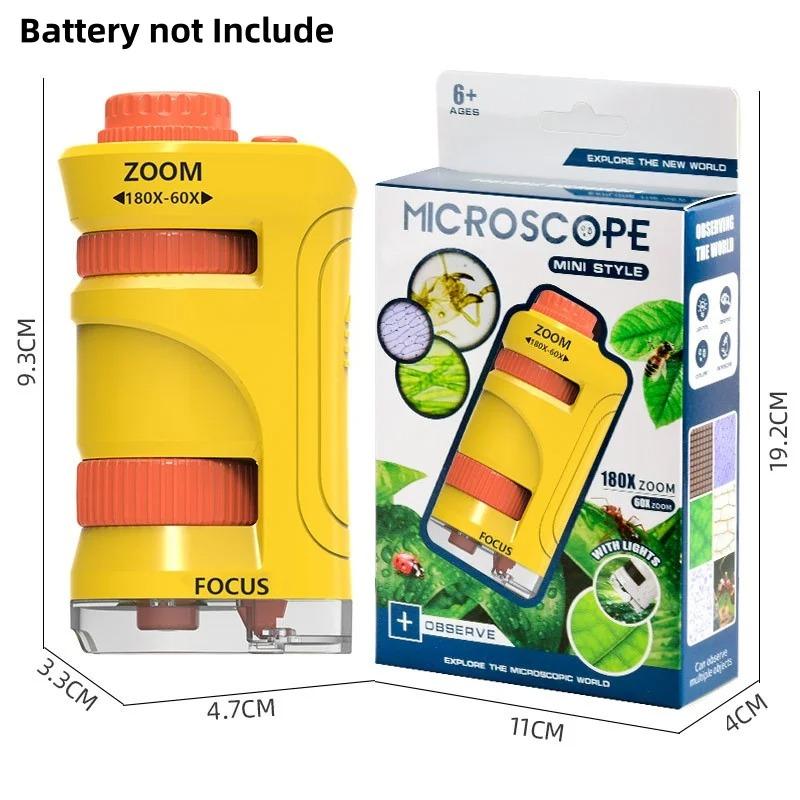 Kids Microscope Toy 60-180X Magnifying Science Educational Kit with 12 Slides Learning Gift for Children Classroom Home Camping