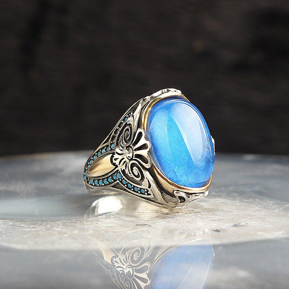 Mavi Yuvarlatılmış Paraiba Taşlı 925 Sterling Silver Man Ring
