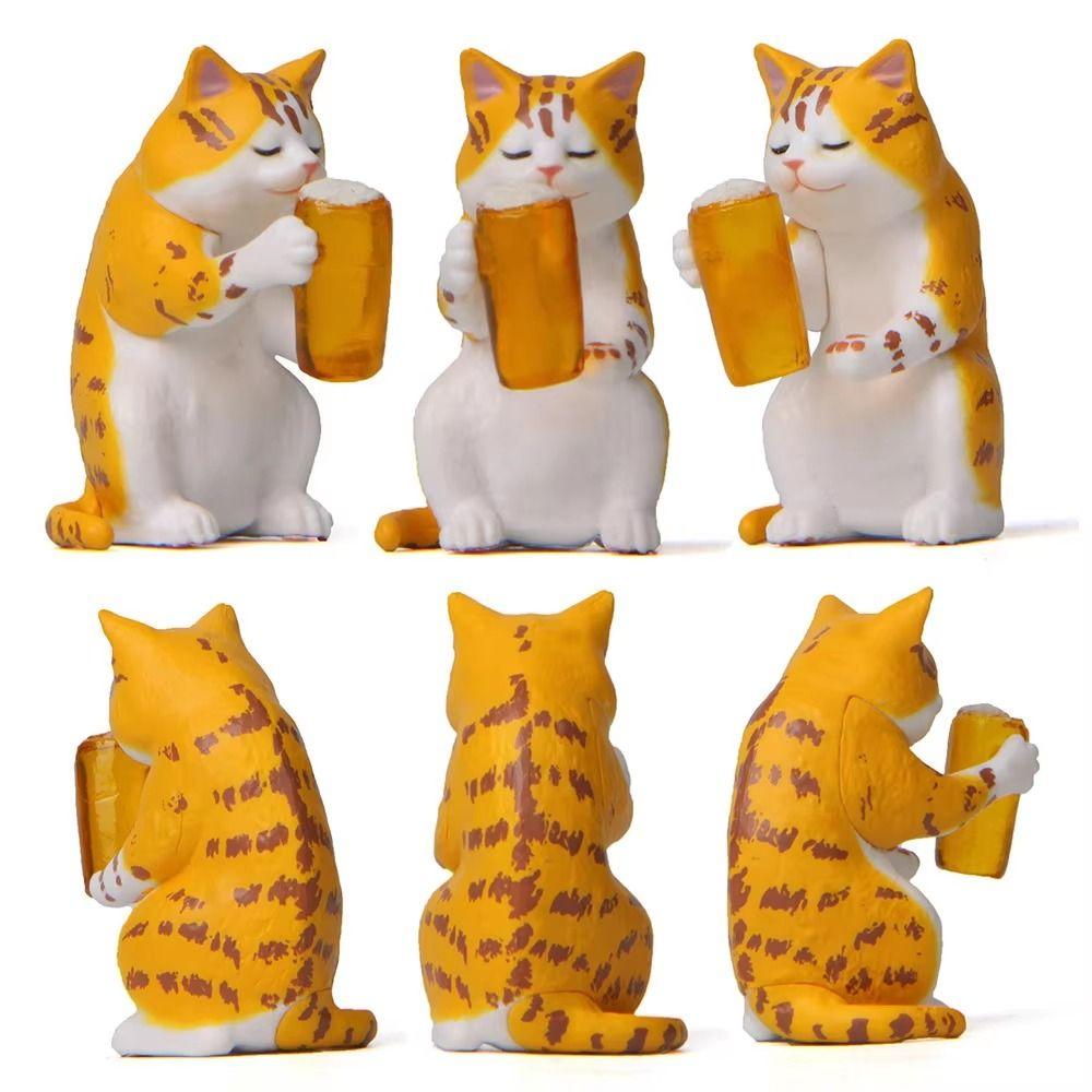 Handicraft Beer Cat Figures Cartoon Cat Statue Toy Funny Cat Center Console Ornaments  Home Decor