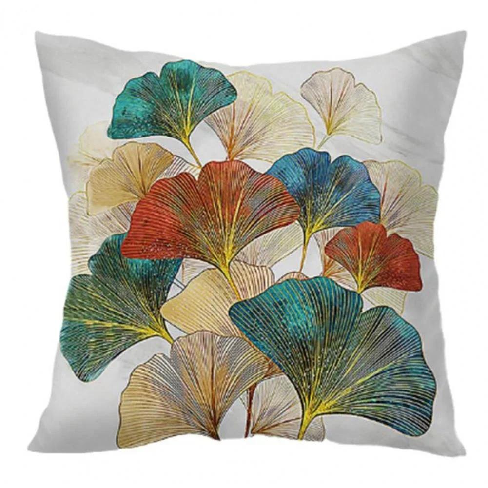 35/40/45CM Ginkgo Biloba Polyester Cushion Cover Waist Pillow Case Black Golden Leaves Living Room Chair Sofa Home Decoration