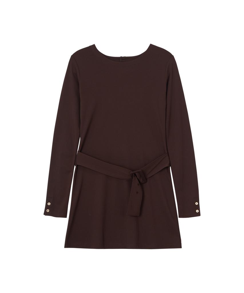 Salon De Yon Back Point Belted Mini Dress_ Brown