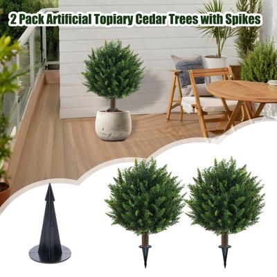 Искусственные топиарные растения для улицы с шипами, 2 шт. искусственных кустов кедра, устойчивых к ультрафиолетовому излучению, для декора крыльца