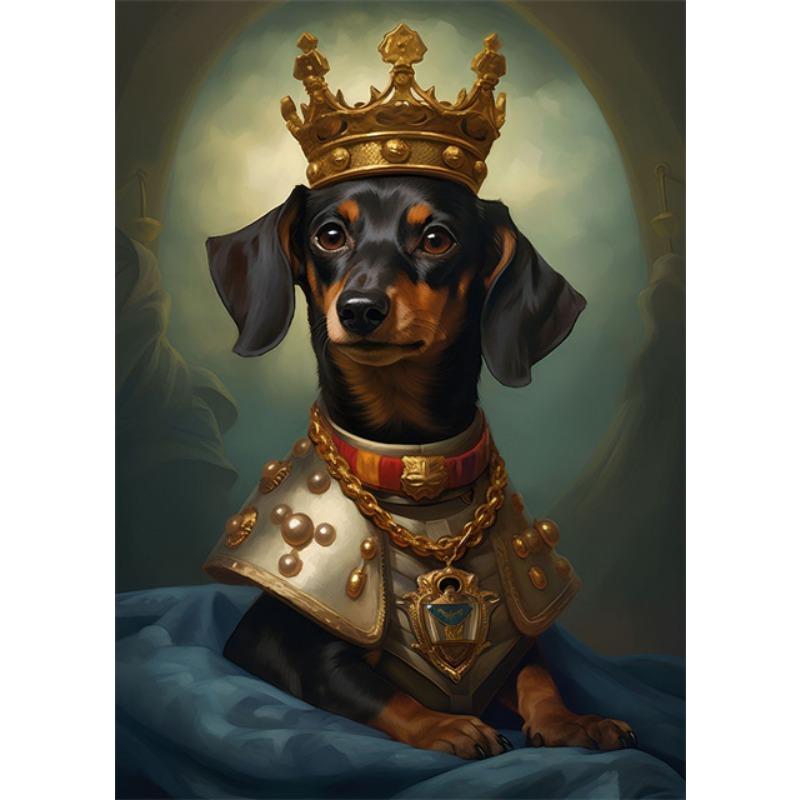 Animal Dog Portrait Art Canvas Painting Dog Dressed King Funny Posters and Prints Wall Art Pictures for Home Living Room Decor