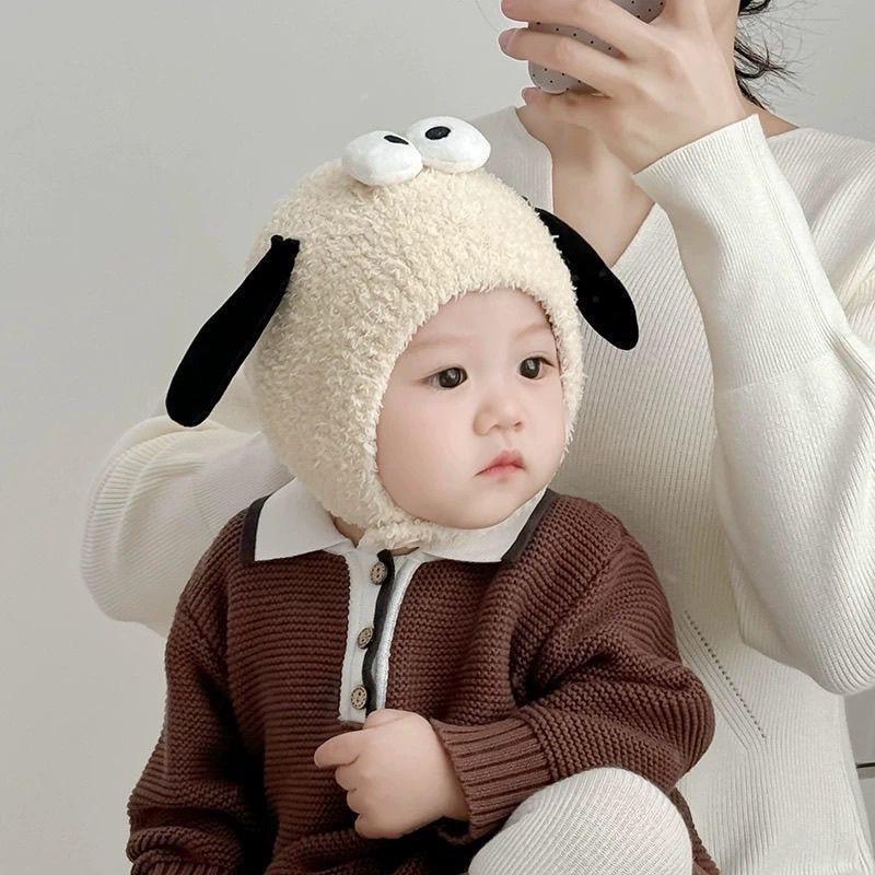 Infants and toddlers autumn and winter cute baby ear protector pullover hat warm plush hat men and women thickened baby hat funny