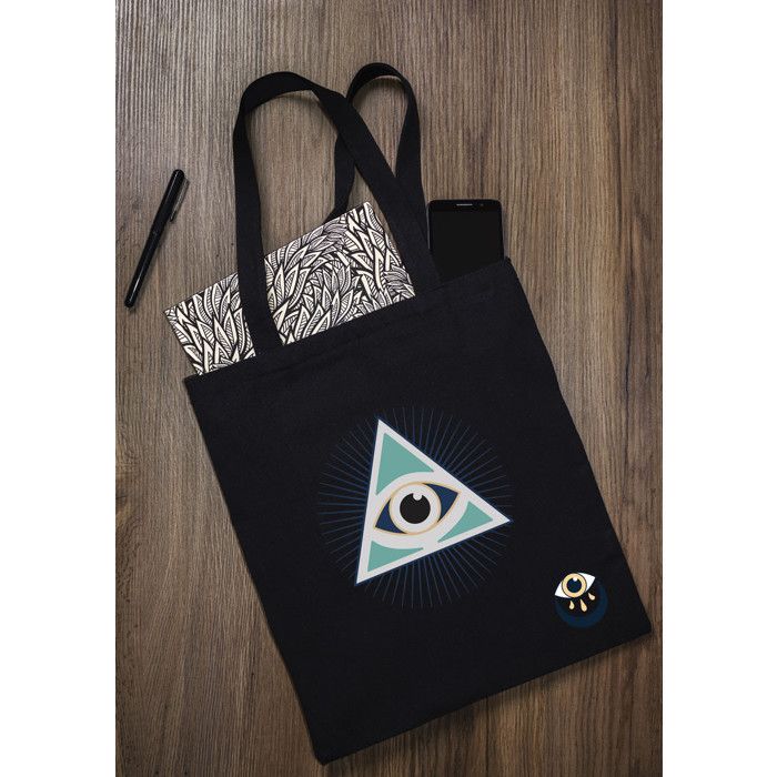 Sac shopping en coton noir 37,5 x 42 cm